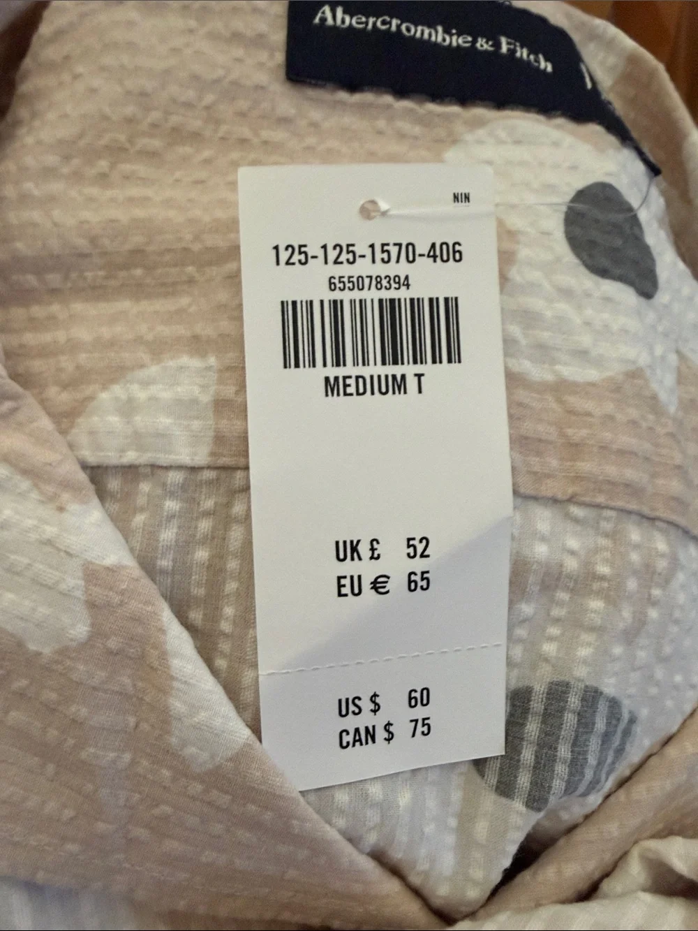 Abercrombie & Fitch Beige Short-Sleeve Floral Button-Down Shirt